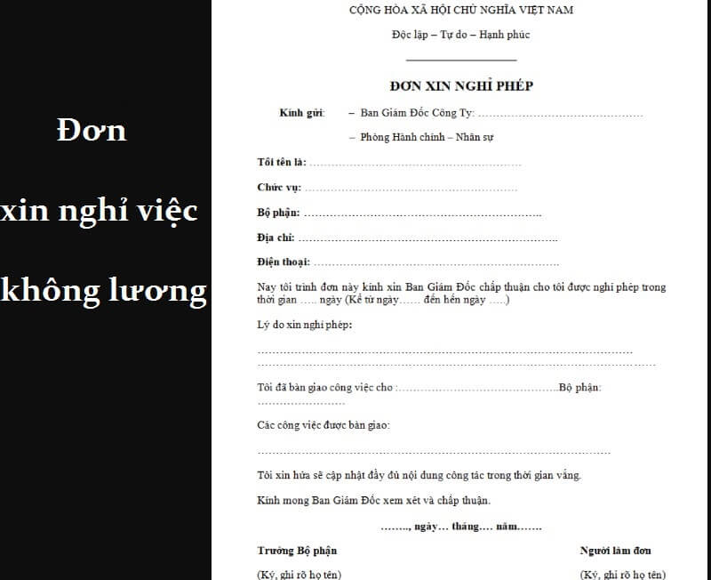 Mẫu đơn nghỉ phép không lương