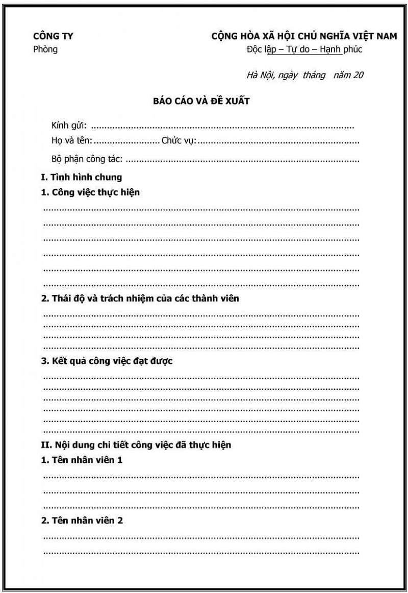 Mẫu báo cáo công việc theo tháng