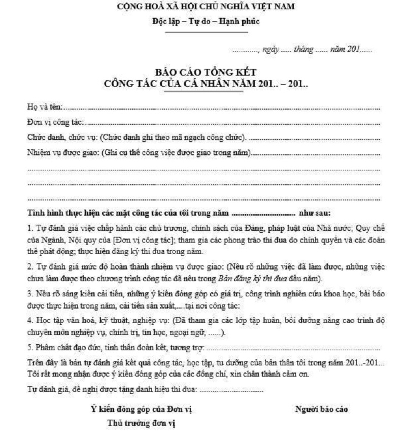 Mẫu báo cáo công việc cuối năm