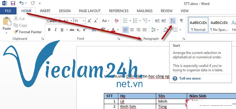 Cách sắp xếp theo ký tự abc những tên trùng nhau