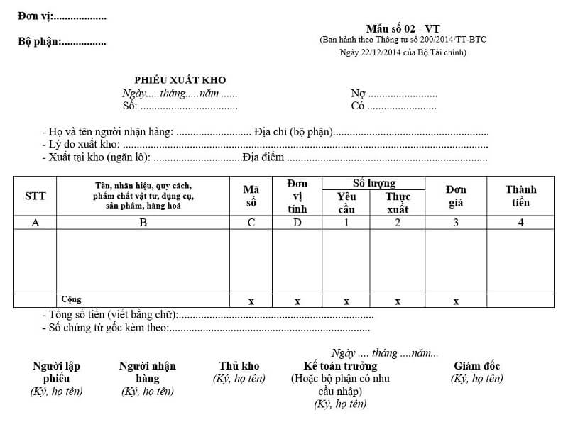 Cách viết mẫu xuất kho 2020 mới nhất
