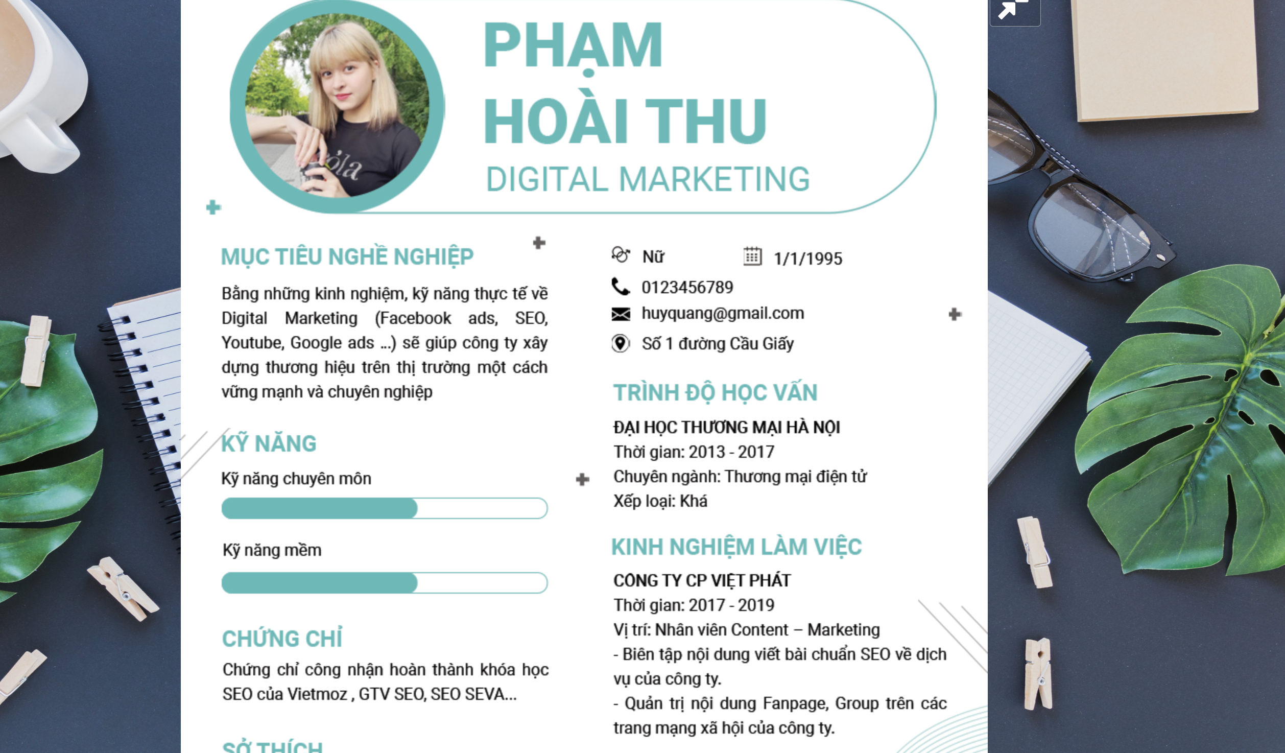 Một số thông tin trong CV content marketing cần có