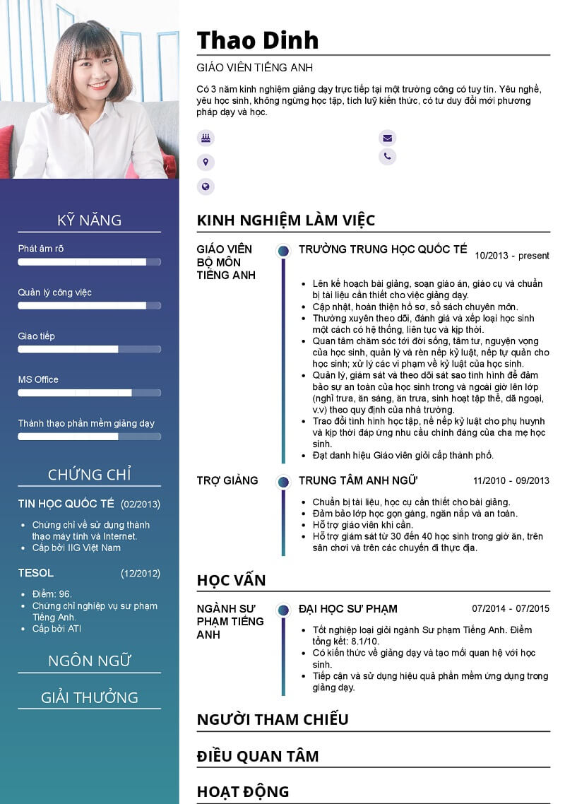 Nên sử dụng mẫu CV đơn giản có màu sắc trang nhã