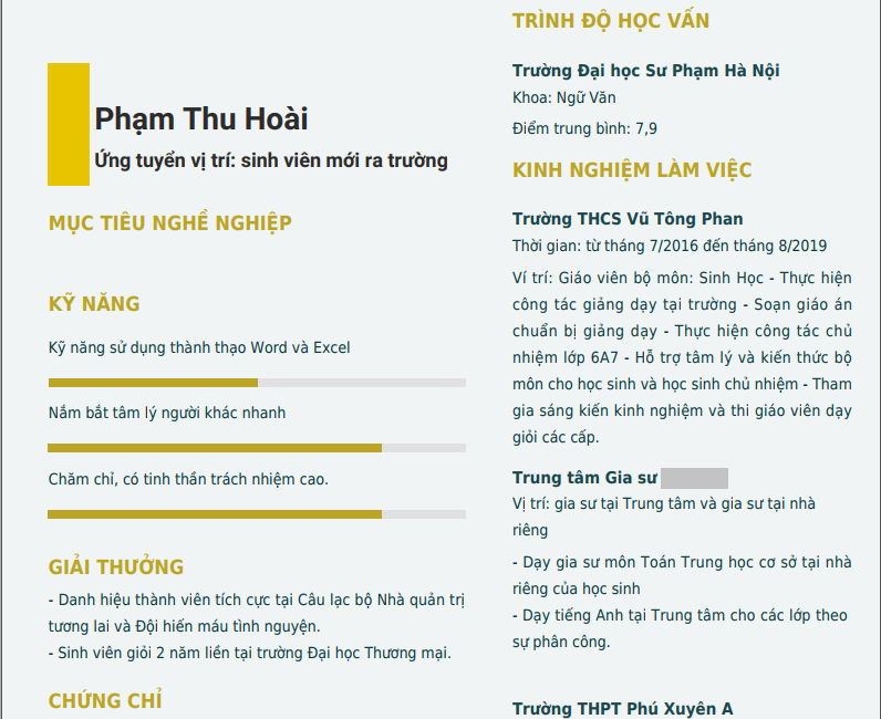 Kinh nghiệm làm việc trong cv xin việc giáo viên