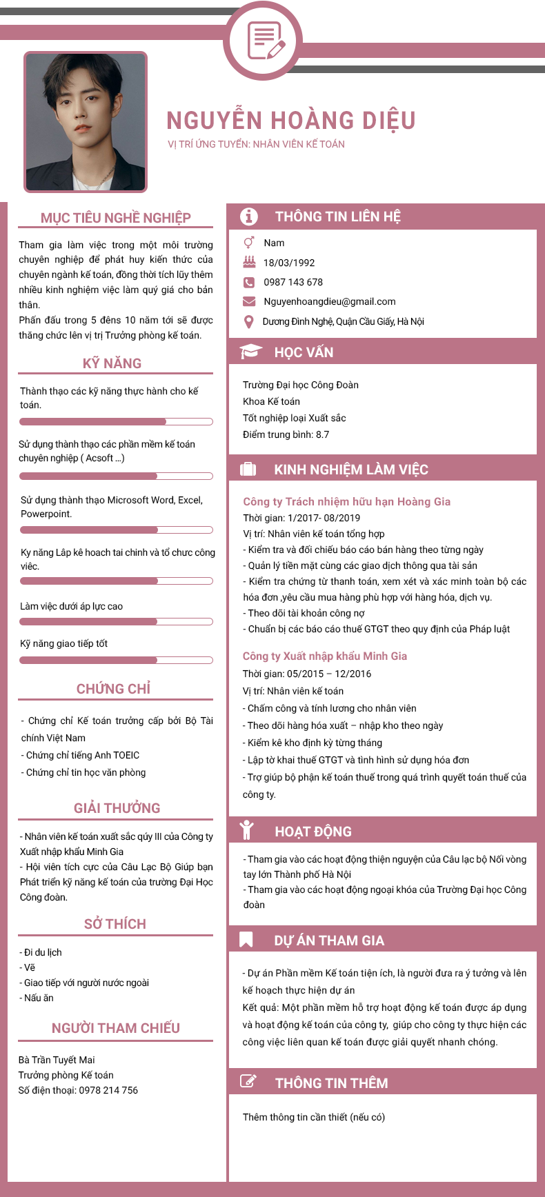 mẫu cv kế toán tổng hợp