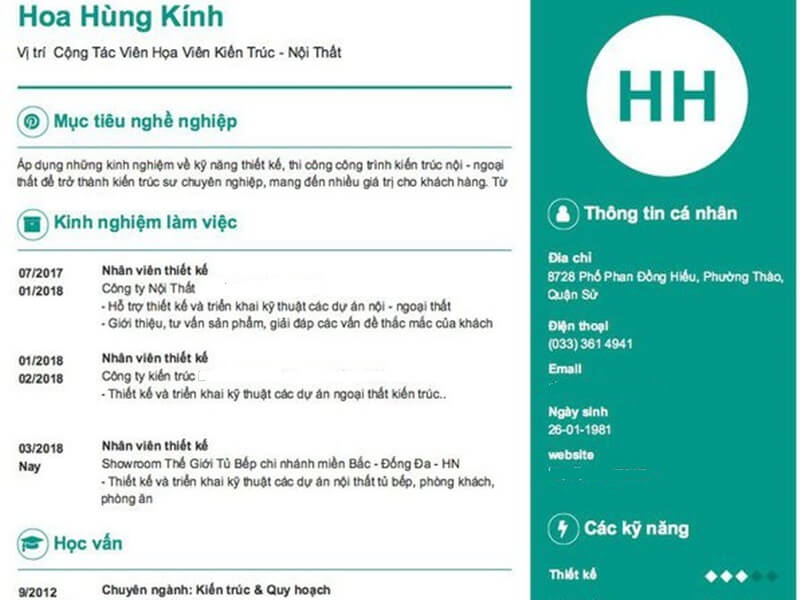 CV thiết kế nội thất