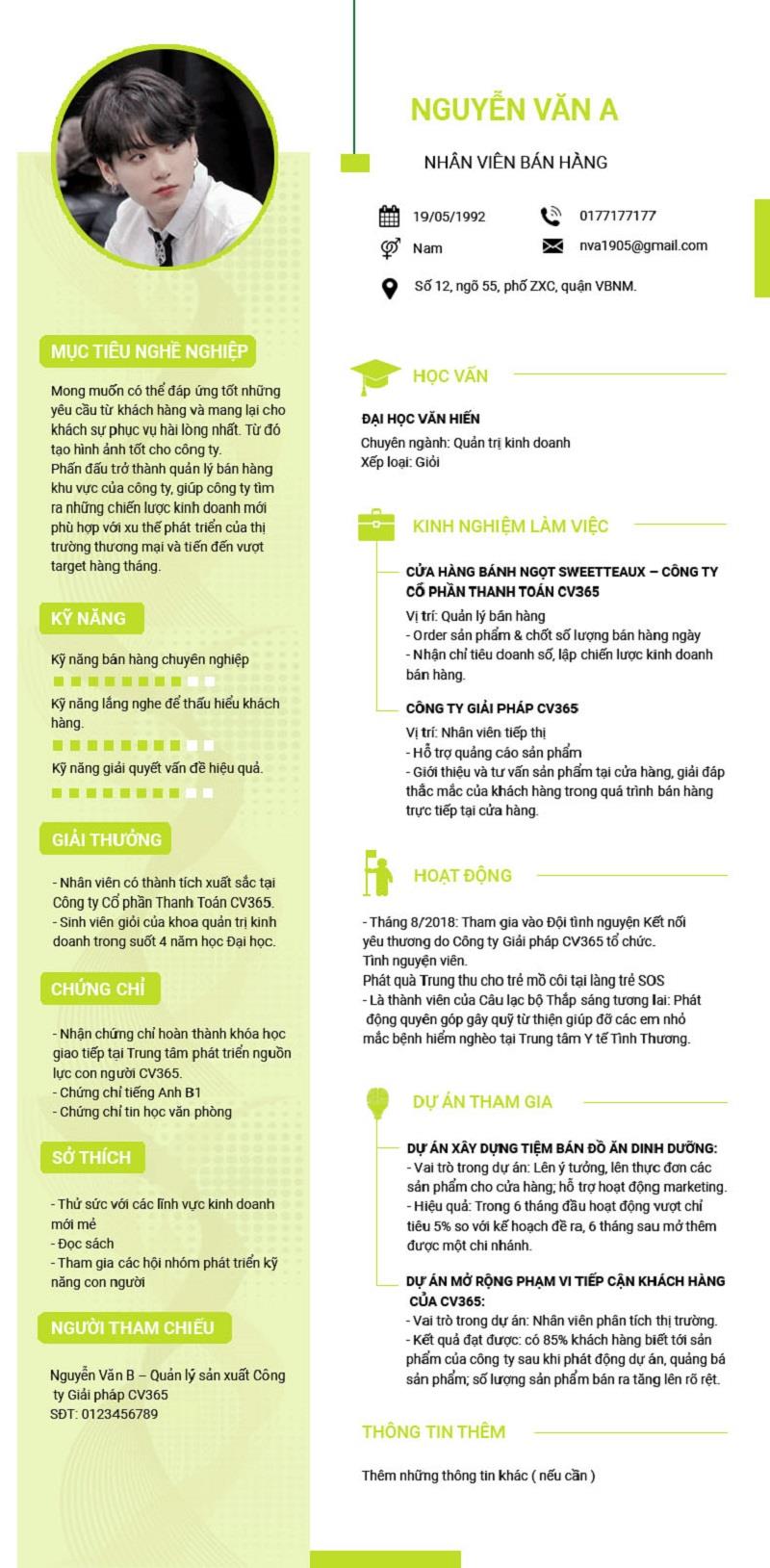 CV xin việc Bách Hóa Xanh