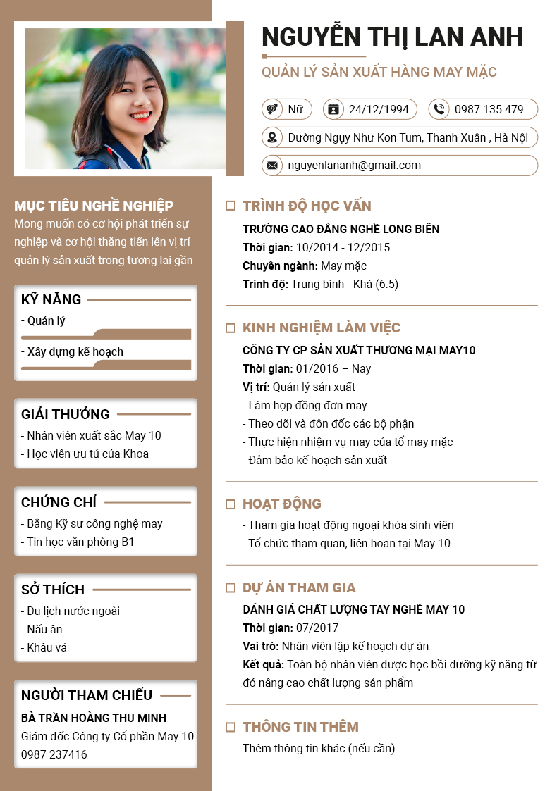 Thông tin khác trong CV dệt may, da giày