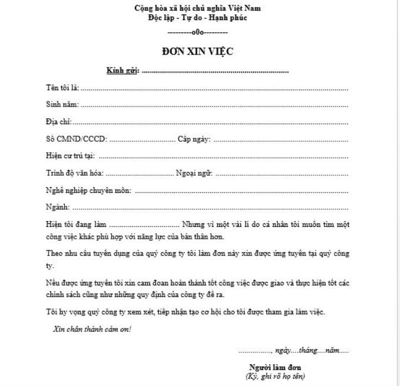 Đơn xin việc CGV