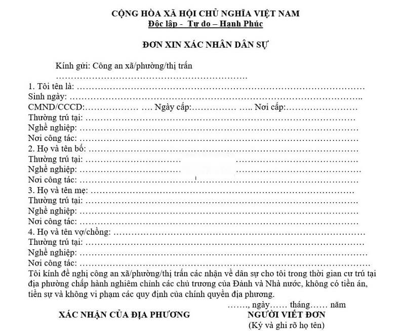 Xin giấy xác nhận dân sự tại UBND