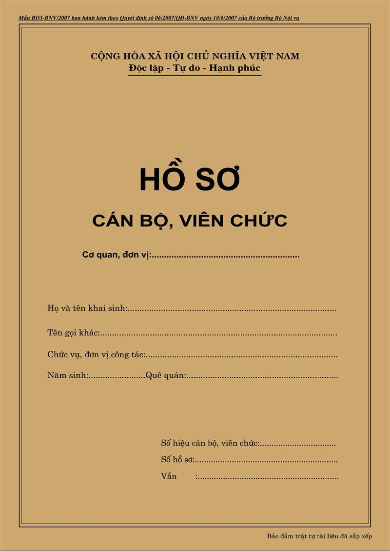 Thông tin chung về hồ sơ viên chức