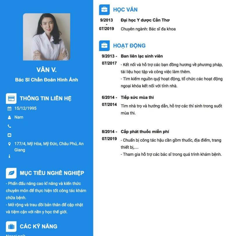 CV ứng tuyển bác sĩ
