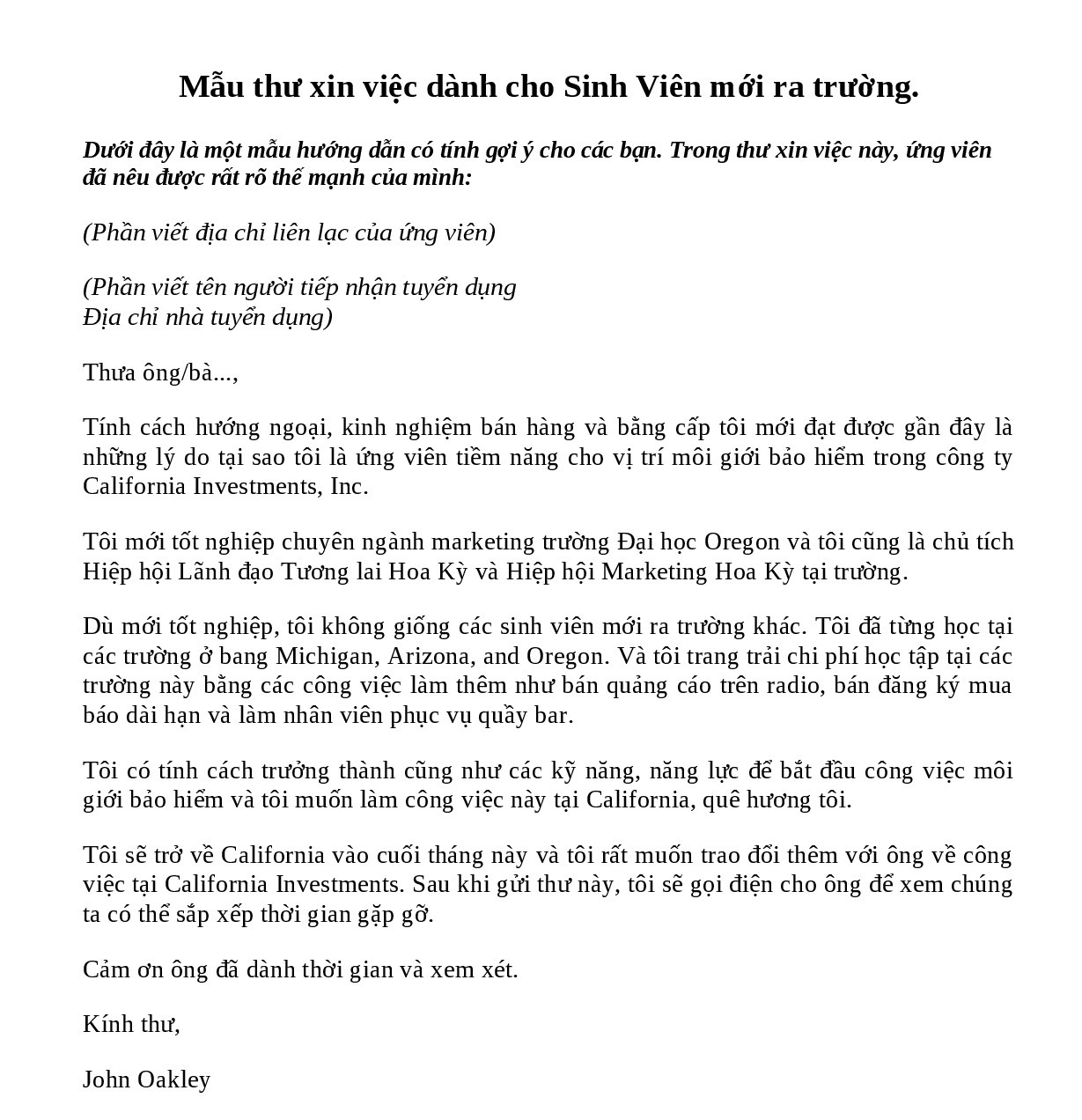 Thư xin việc làm bán thời gian