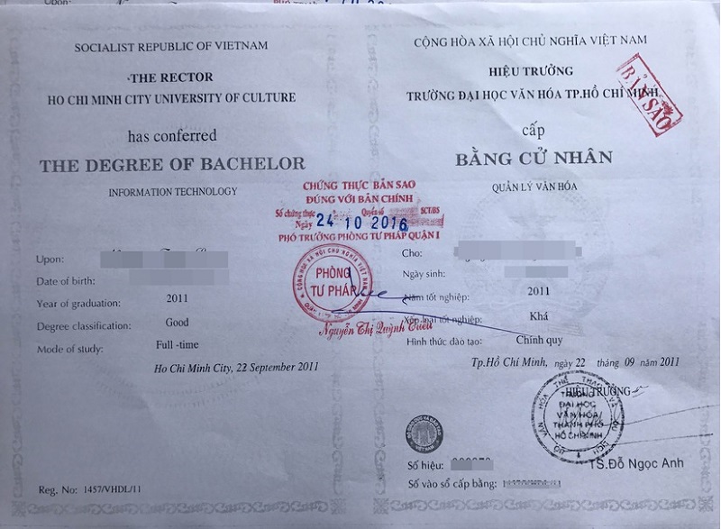  Bản photo bằng tốt nghiệp
