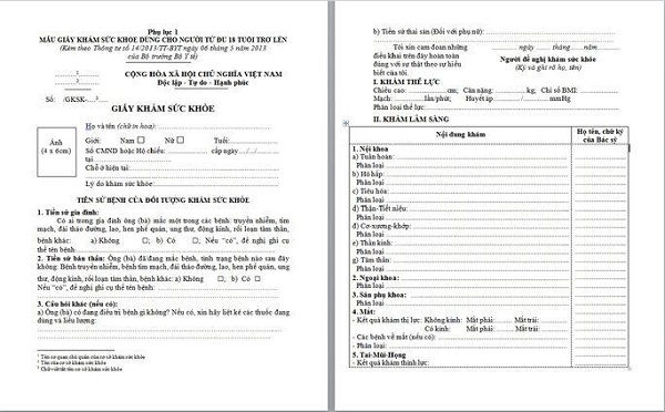  Giấy khám sức khỏe