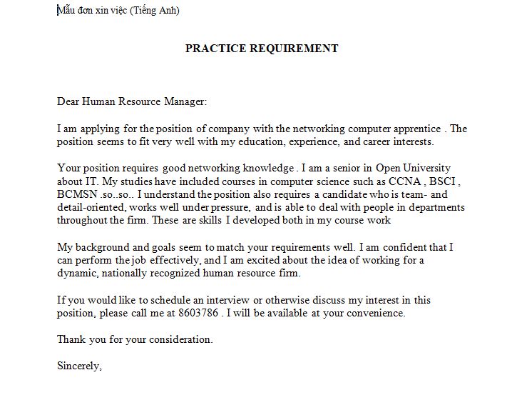 Đơn xin việc bằng tiếng Anh