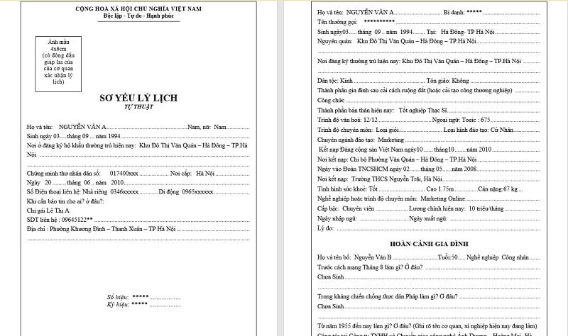 Hướng dẫn điền thông tin trong sơ yếu lý lịch Word