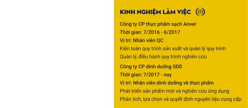 Mục kinh nghiệm làm việc trong bản CV thực phẩm - đồ uống