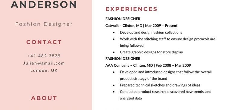 Phần kinh nghiệm làm việc trong CV mỹ phẩm - thời trang