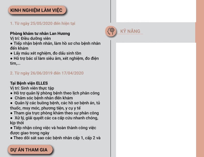 Kinh nghiệm làm việc trong CV xin việc Y Tế Dược