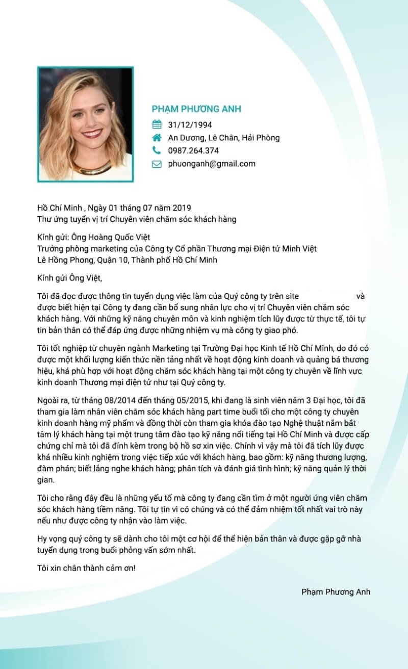 Mẫu Cover Letter