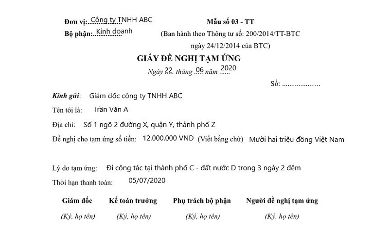 mẫu giấy cụ thể