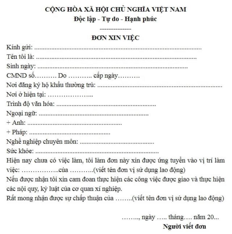 Đơn xin việc có thể đánh máy hoặc viết tay