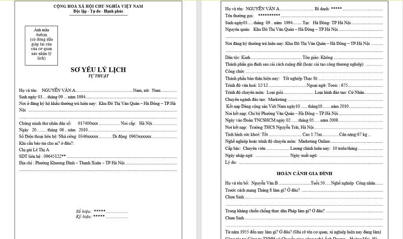 Mẫu sơ yếu lý lịch mới ngắn gọn hơn