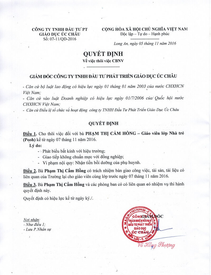 Quyết định thôi việc là gì? 