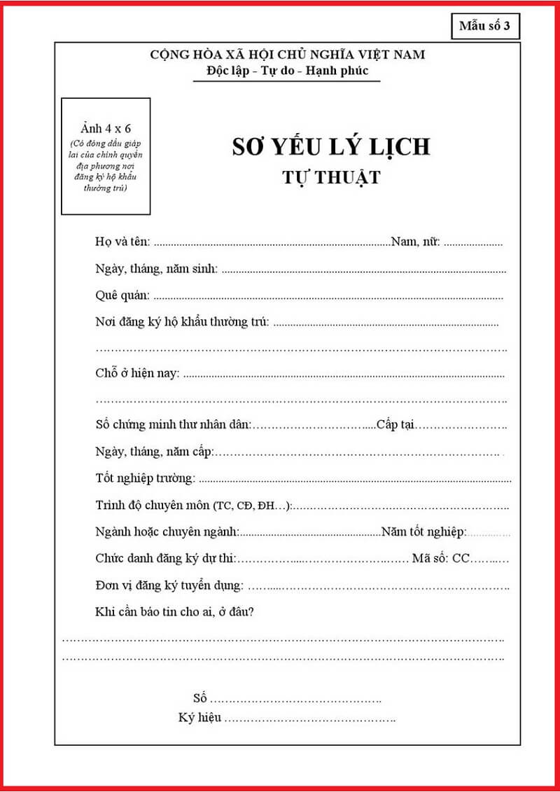 Sơ yếu lý lịch xin việc giáo viên tiếng Anh