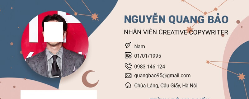 Mục thông tin cá nhân trong mẫu CV copywriter