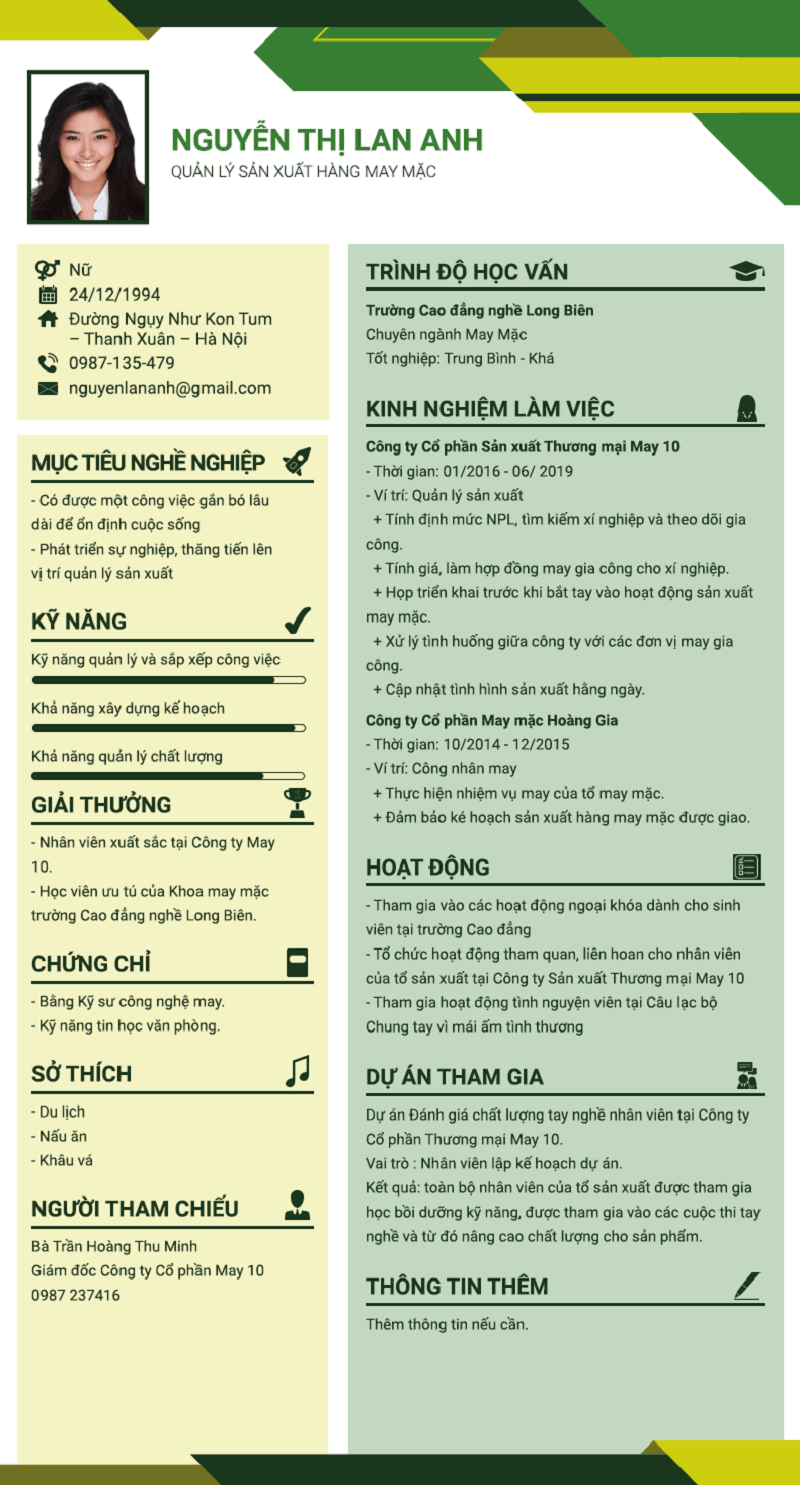 Thông tin cá nhân trong CV song ngữ Anh Việt