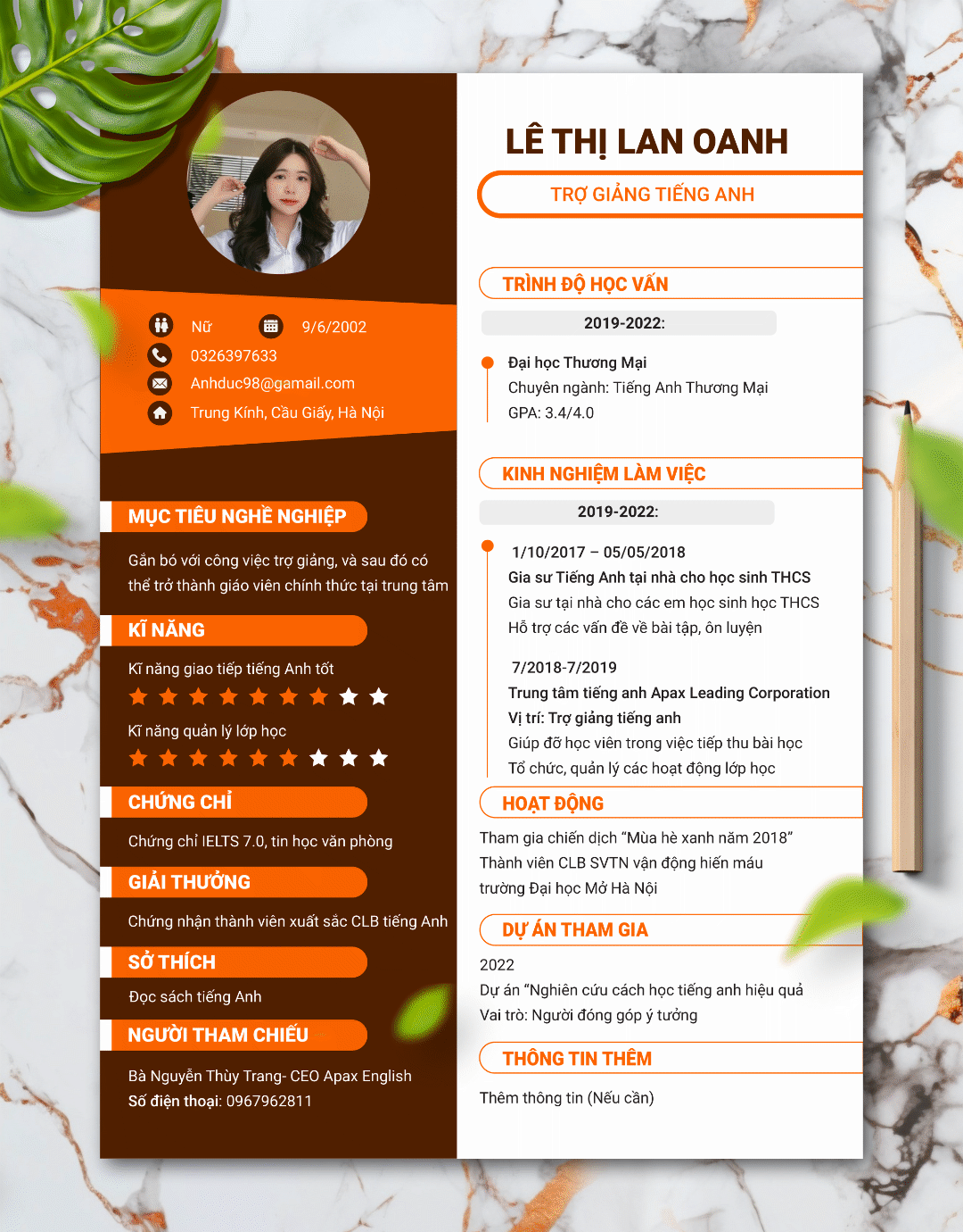 Mẫu CV Trợ giảng 01